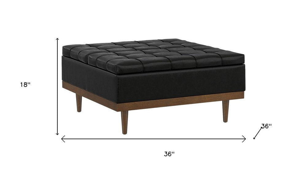 36" Black And Walnut Tufted Ottoman With Storage