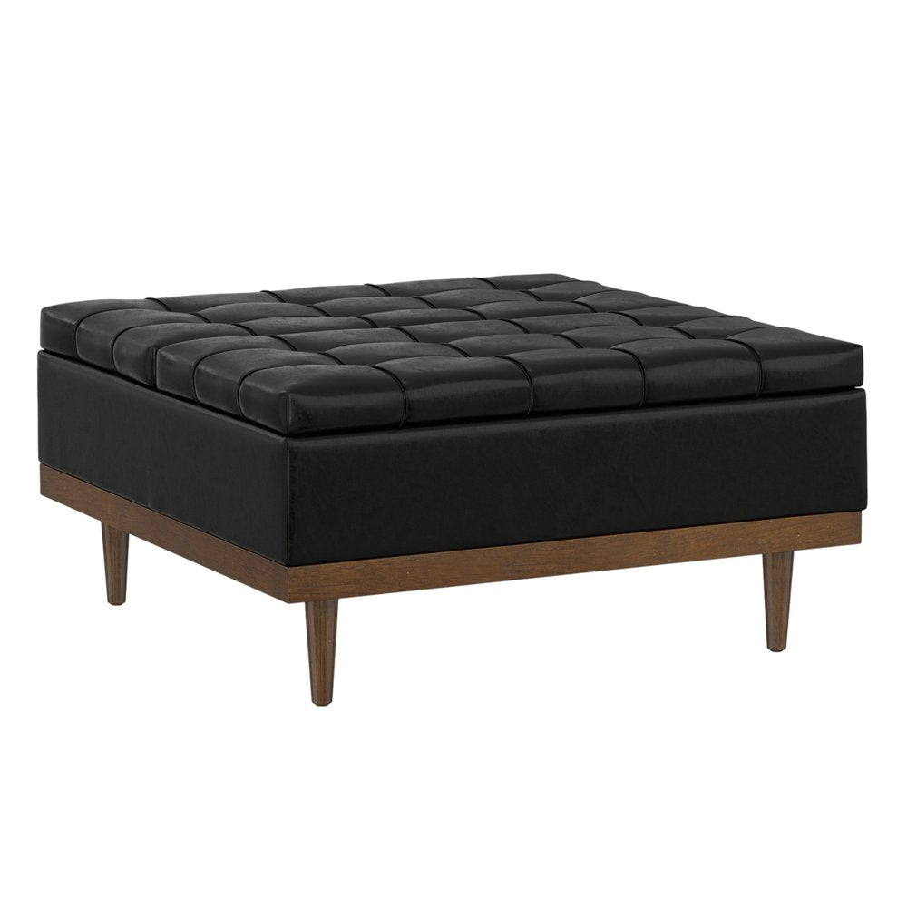 36" Black And Walnut Tufted Ottoman With Storage