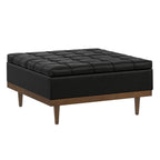 36" Black And Walnut Tufted Ottoman With Storage