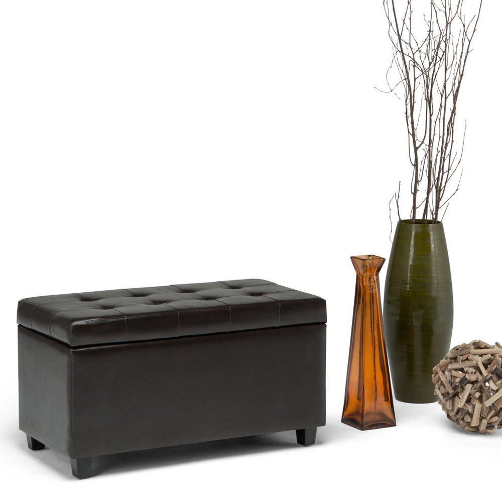 34" Brown And Dark Brown Tufted Ottoman With Storage