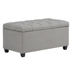 33" Cream and Espresso Tufted Faux Leather and Solid Wood Upholstered Storage Bench With Flip Top