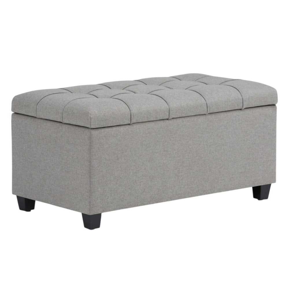 33" Cream and Espresso Tufted Faux Leather and Solid Wood Upholstered Storage Bench With Flip Top