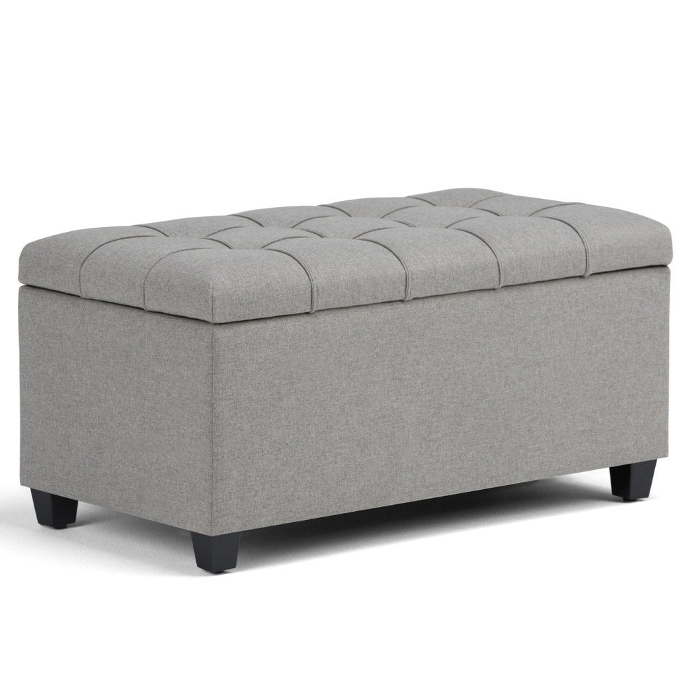 33" Cream and Espresso Tufted Faux Leather and Solid Wood Upholstered Storage Bench With Flip Top