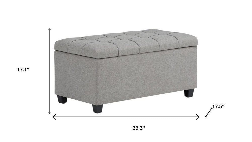 33" Cream and Espresso Tufted Faux Leather and Solid Wood Upholstered Storage Bench With Flip Top