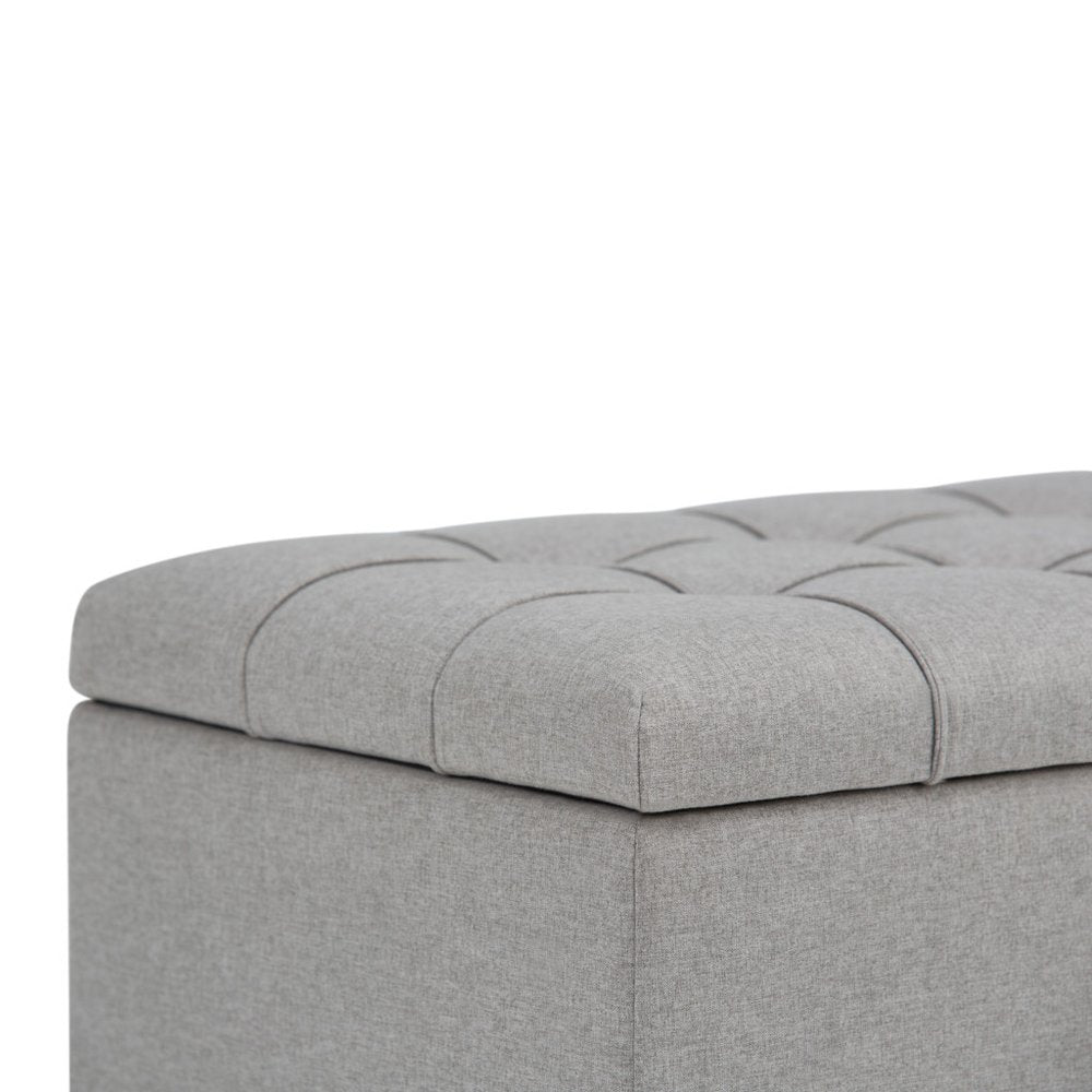 33" Cream and Espresso Tufted Faux Leather and Solid Wood Upholstered Storage Bench With Flip Top