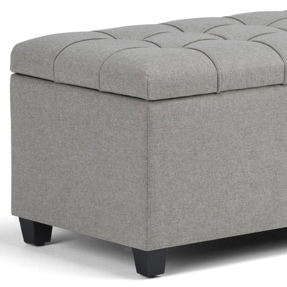 33" Cream and Espresso Tufted Faux Leather and Solid Wood Upholstered Storage Bench With Flip Top