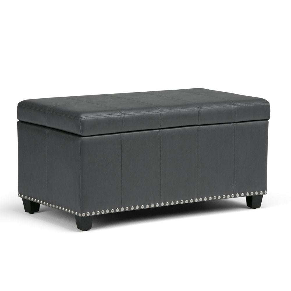 33" Brown and Espresso Faux Leather and Solid Wood Upholstered Storage Bench With Flip Top