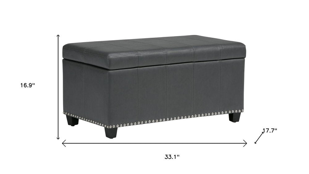 33" Stone and Espresso Faux Leather and Solid Wood Upholstered Storage Bench With Flip Top