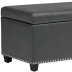 33" Brown and Espresso Faux Leather and Solid Wood Upholstered Storage Bench With Flip Top