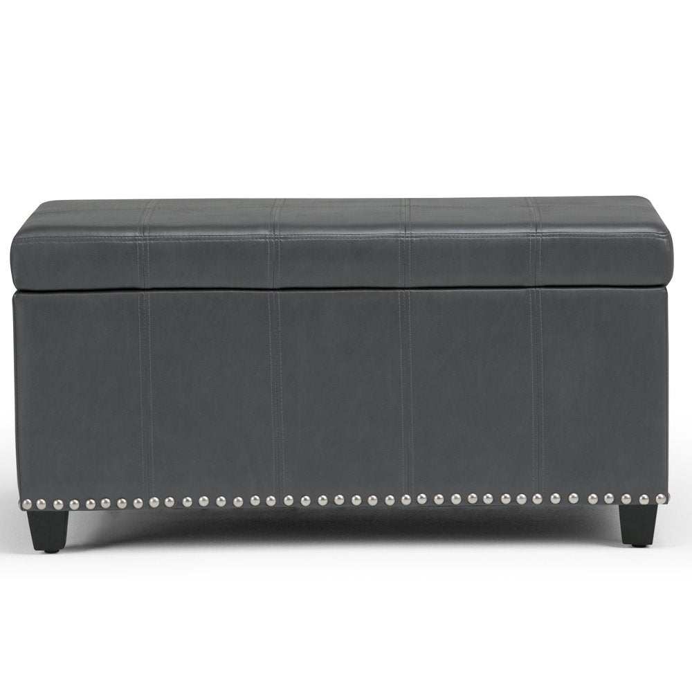 33" Brown and Espresso Faux Leather and Solid Wood Upholstered Storage Bench With Flip Top