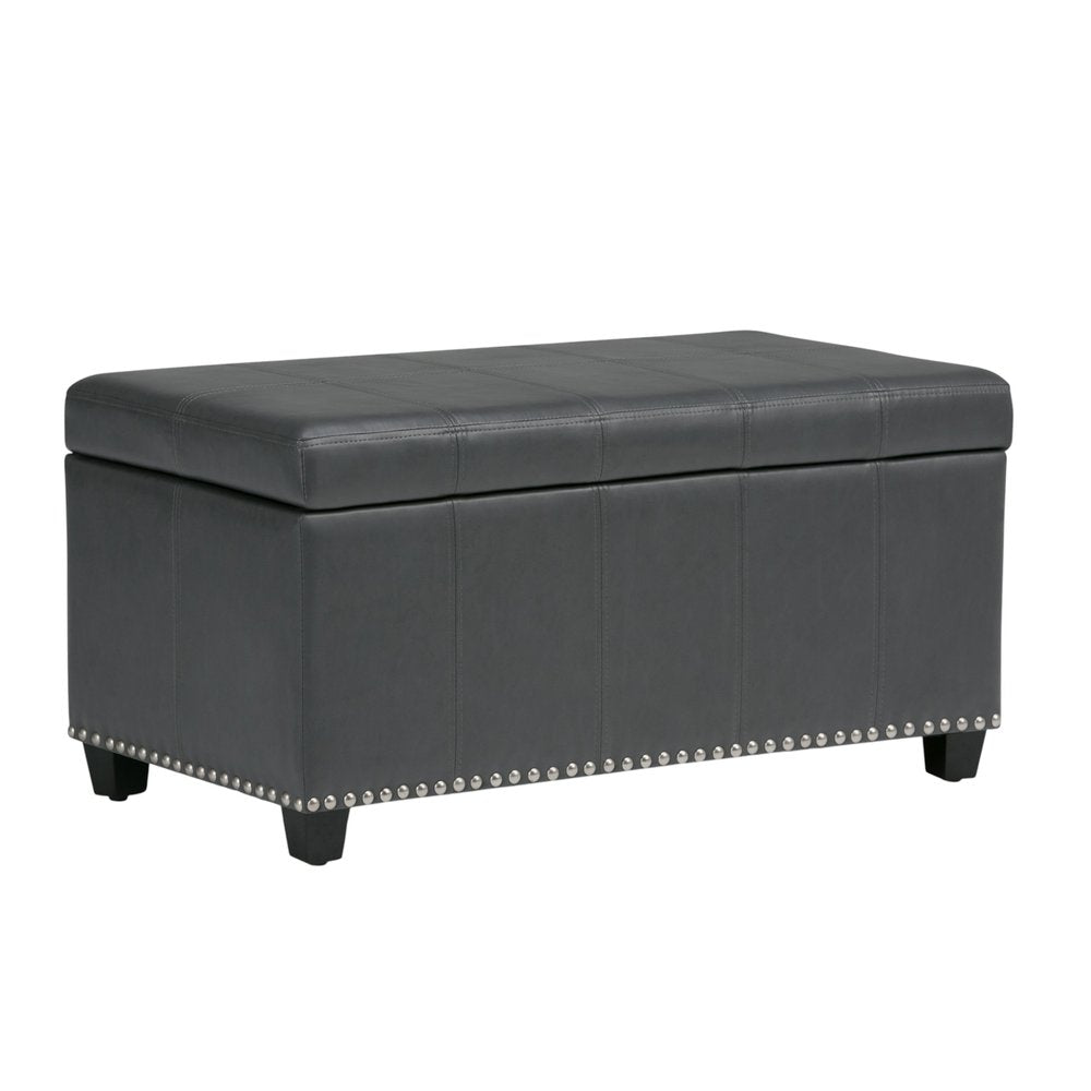 33" Brown and Espresso Faux Leather and Solid Wood Upholstered Storage Bench With Flip Top