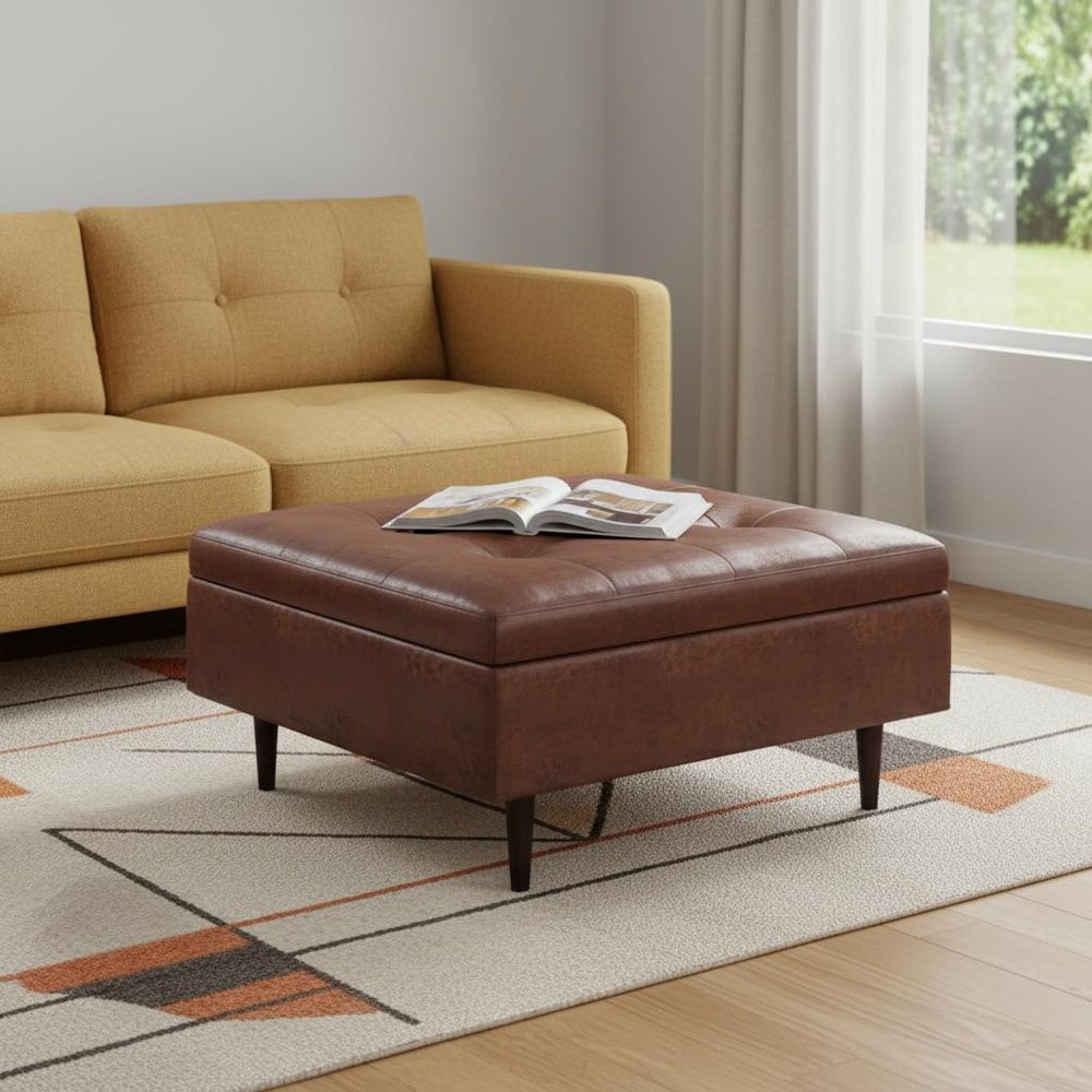 38" Brown Tufted Ottoman With Storage