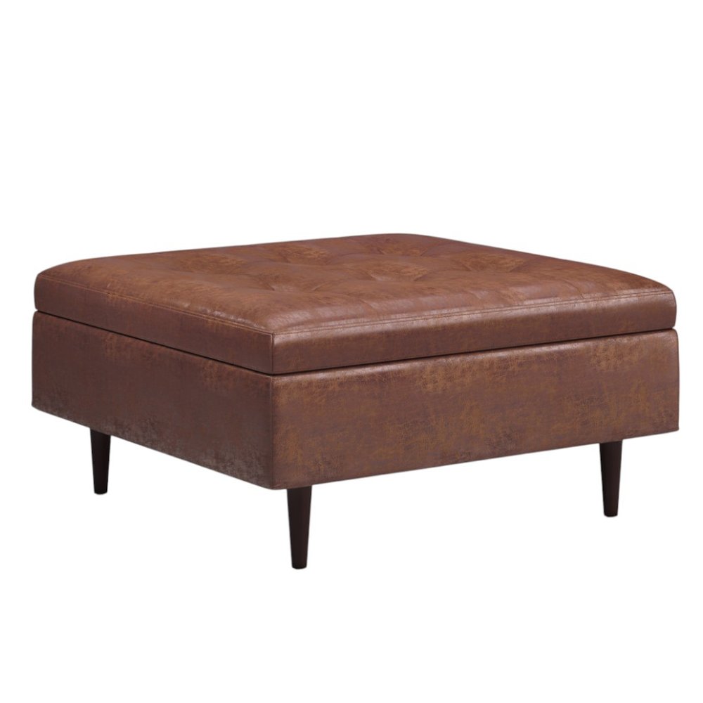 38" Brown Tufted Ottoman With Storage