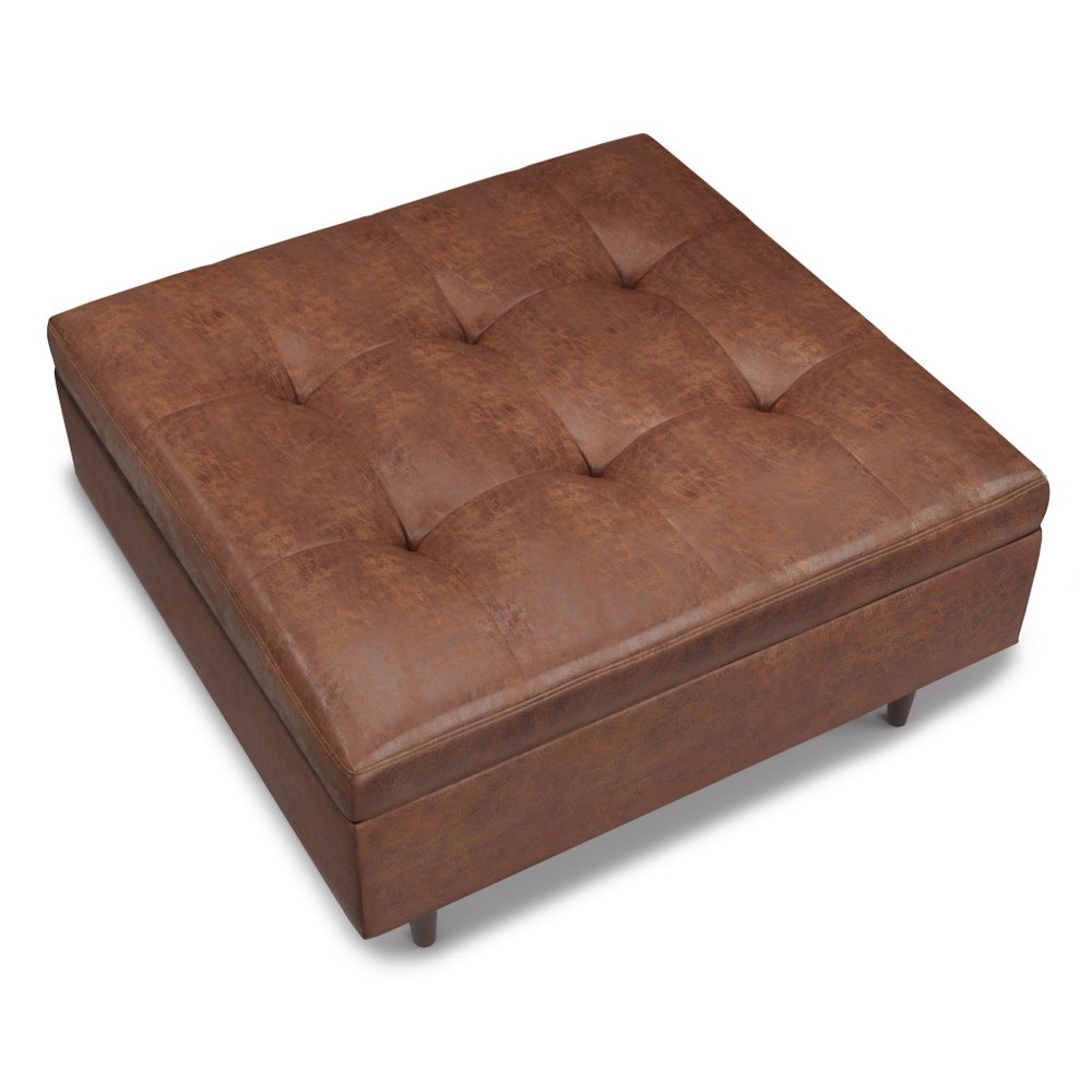 38" Brown Tufted Ottoman With Storage