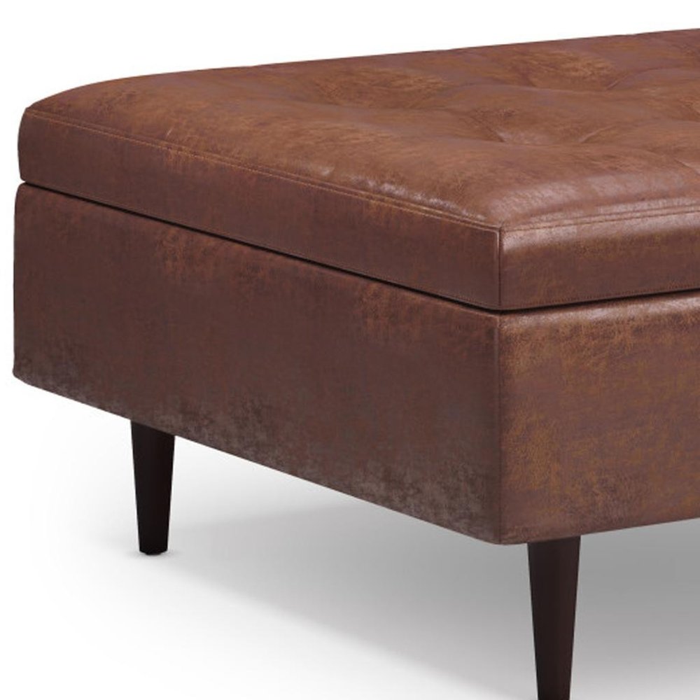 38" Brown Tufted Ottoman With Storage