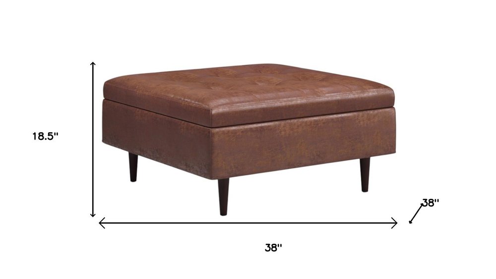 38" Brown Tufted Ottoman With Storage