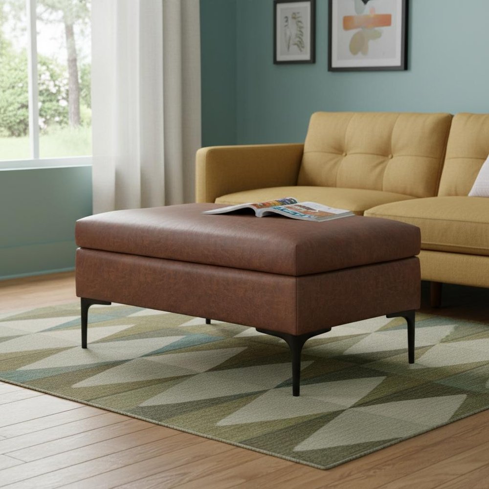 36" Brown And Black Ottoman With Storage