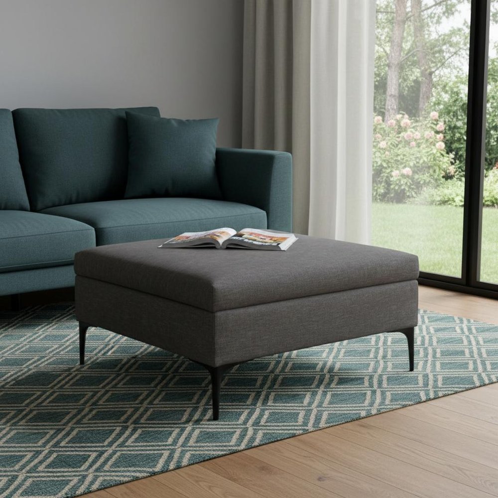 36" Cloud And Black Ottoman With Storage