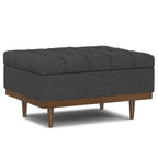 34" Slate Gray And Walnut Tufted Ottoman With Storage