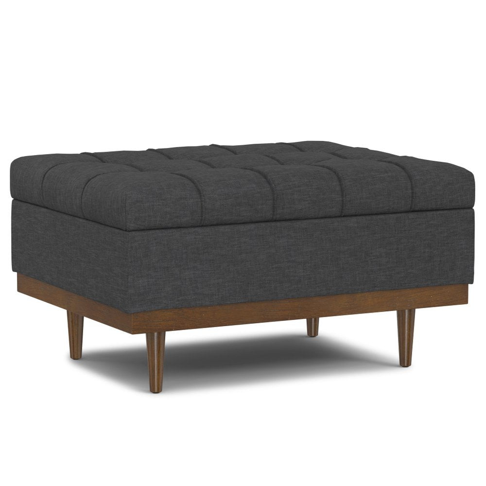 34" Slate Gray And Walnut Tufted Ottoman With Storage
