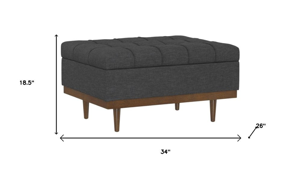34" Slate Gray And Walnut Tufted Ottoman With Storage