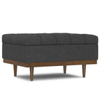 34" Slate Gray And Walnut Tufted Ottoman With Storage