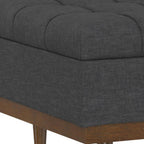 34" Slate Gray And Walnut Tufted Ottoman With Storage