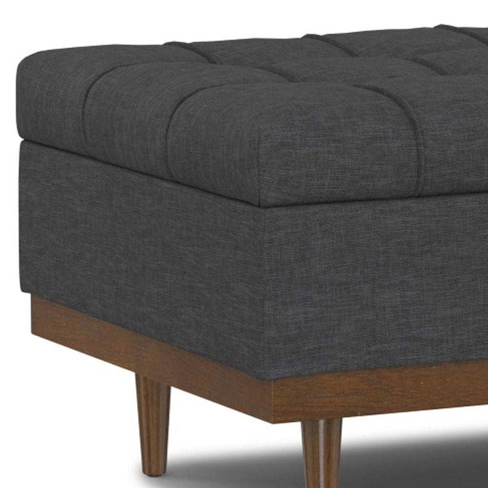 34" Slate Gray And Walnut Tufted Ottoman With Storage
