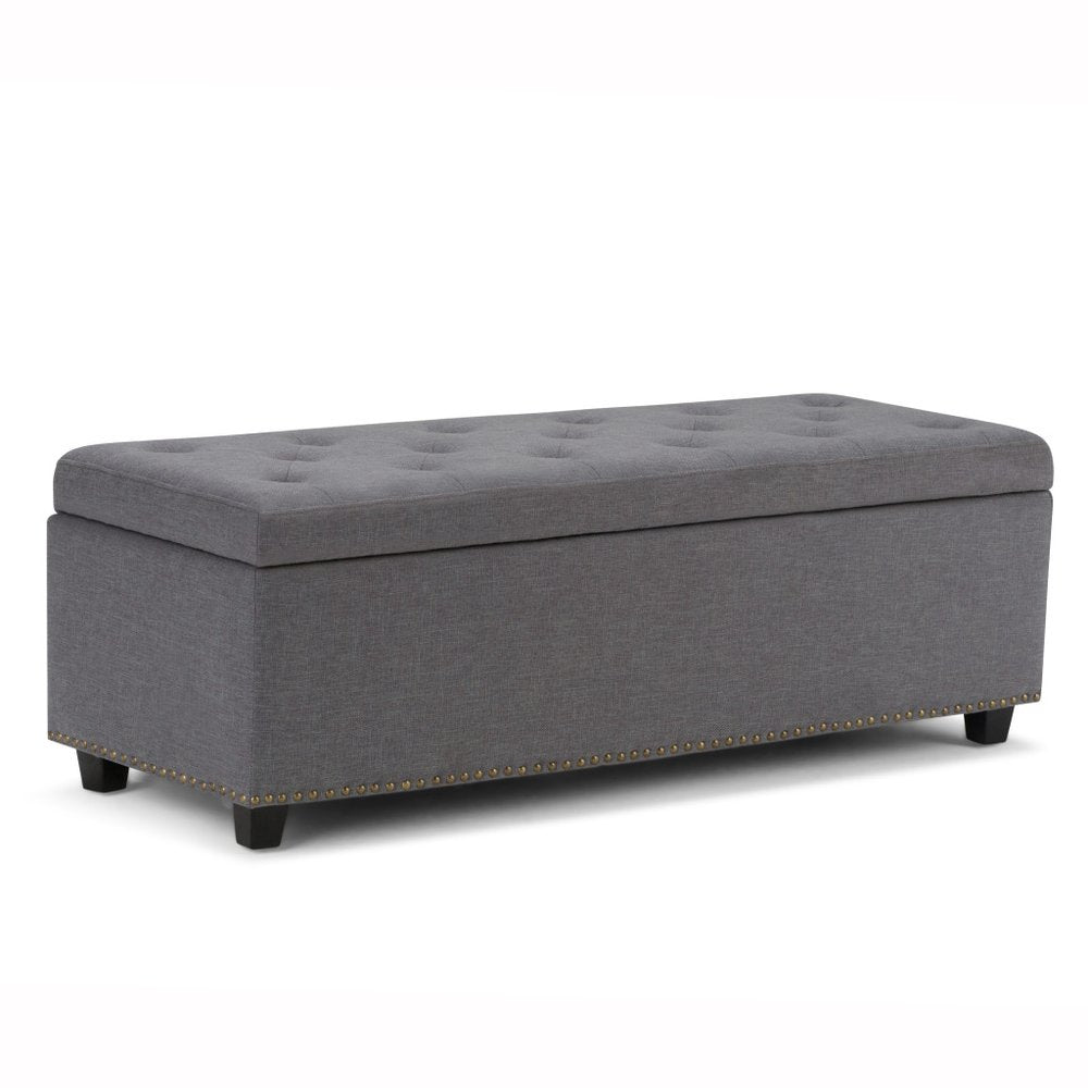 48" Slate Gray And Dark Brown Tufted Ottoman With Storage
