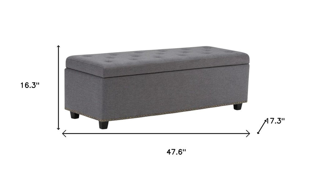 48" Slate Gray And Dark Brown Tufted Ottoman With Storage
