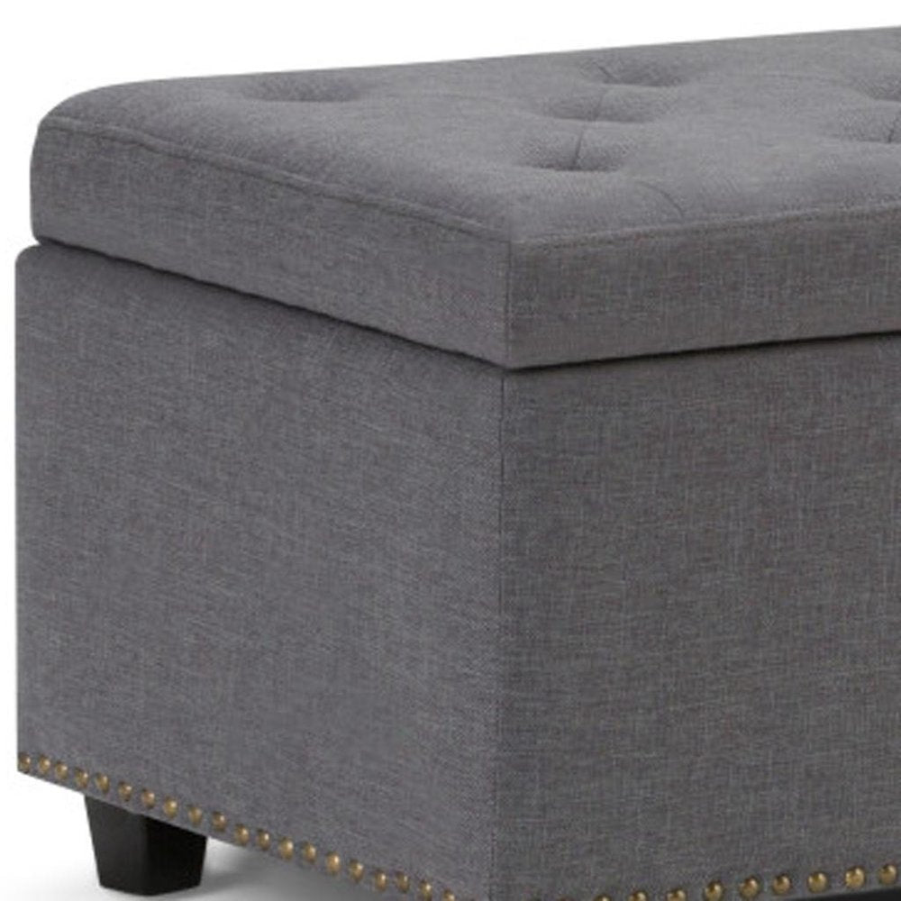 48" Slate Gray And Dark Brown Tufted Ottoman With Storage