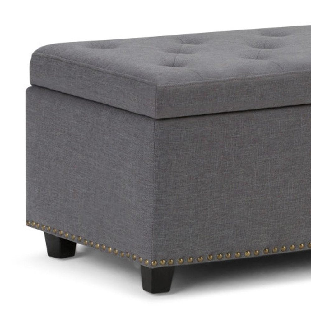 48" Slate Gray And Dark Brown Tufted Ottoman With Storage