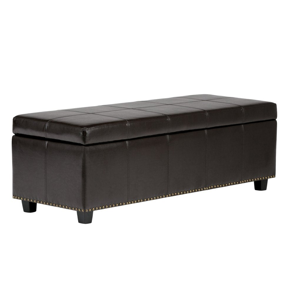48" Beige And Dark Brown Linen Ottoman With Storage