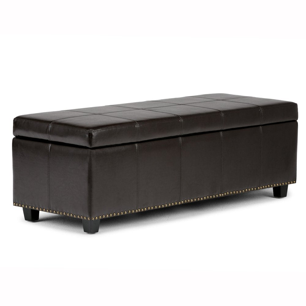48" Beige And Dark Brown Linen Ottoman With Storage