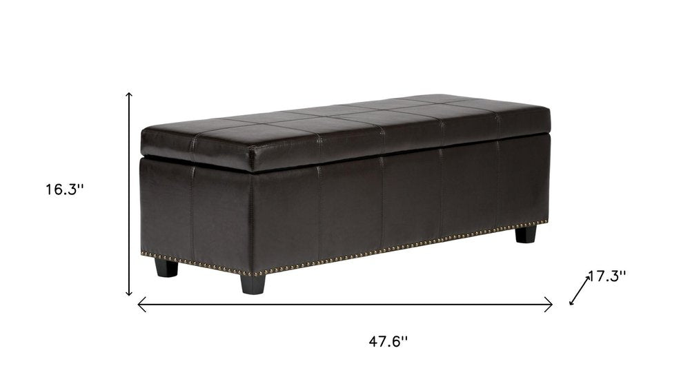 48" Beige And Dark Brown Linen Ottoman With Storage