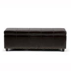 48" Beige And Dark Brown Linen Ottoman With Storage