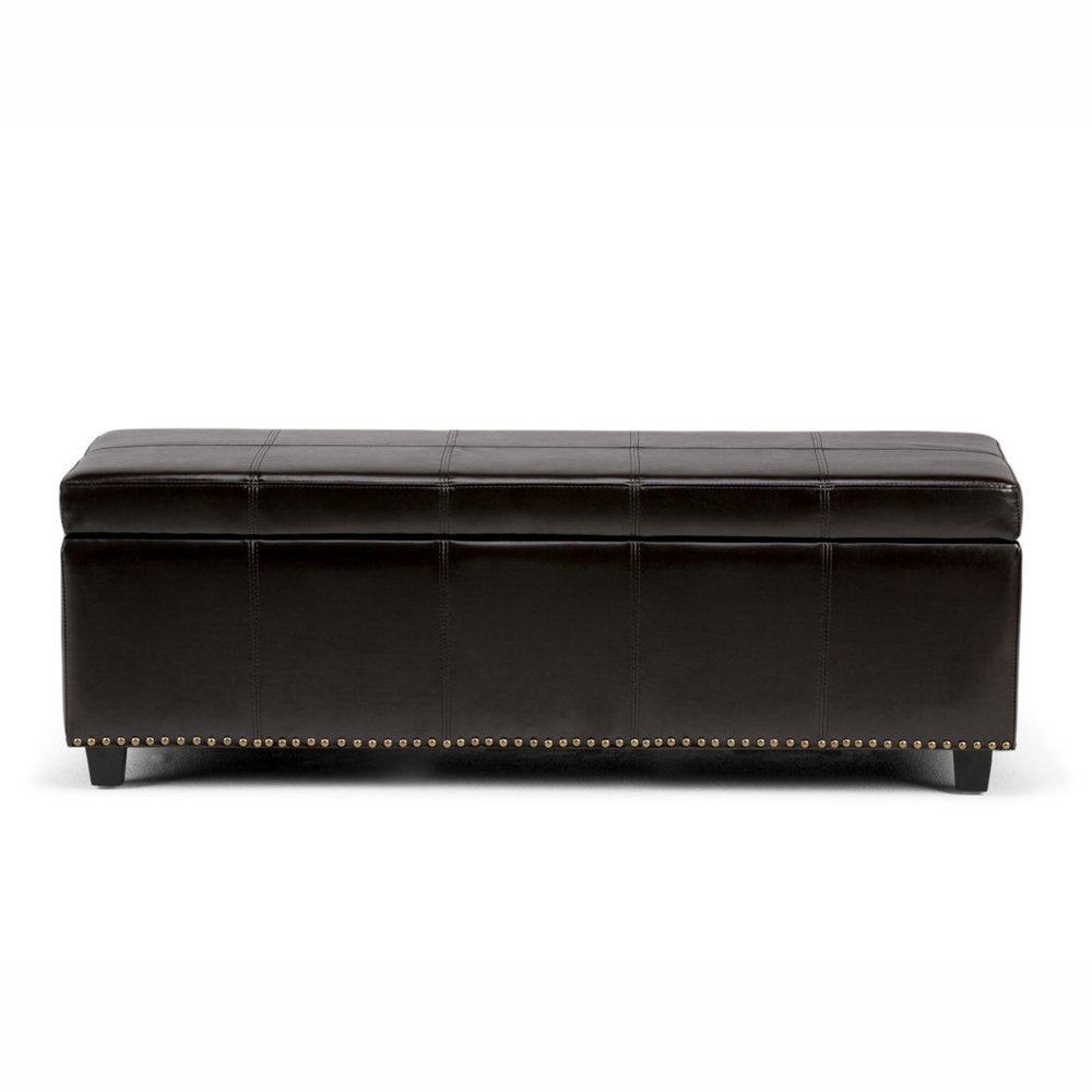48" Beige And Dark Brown Linen Ottoman With Storage