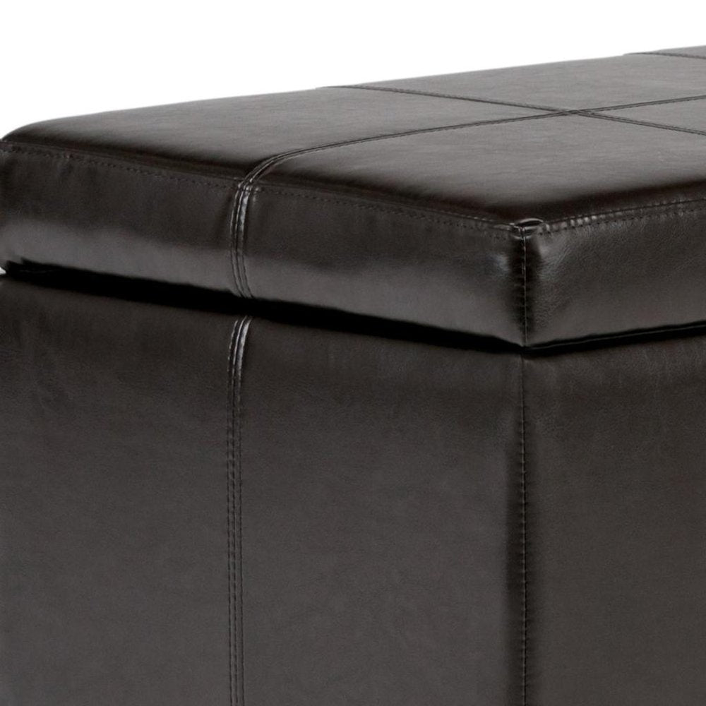 48" Beige And Dark Brown Linen Ottoman With Storage