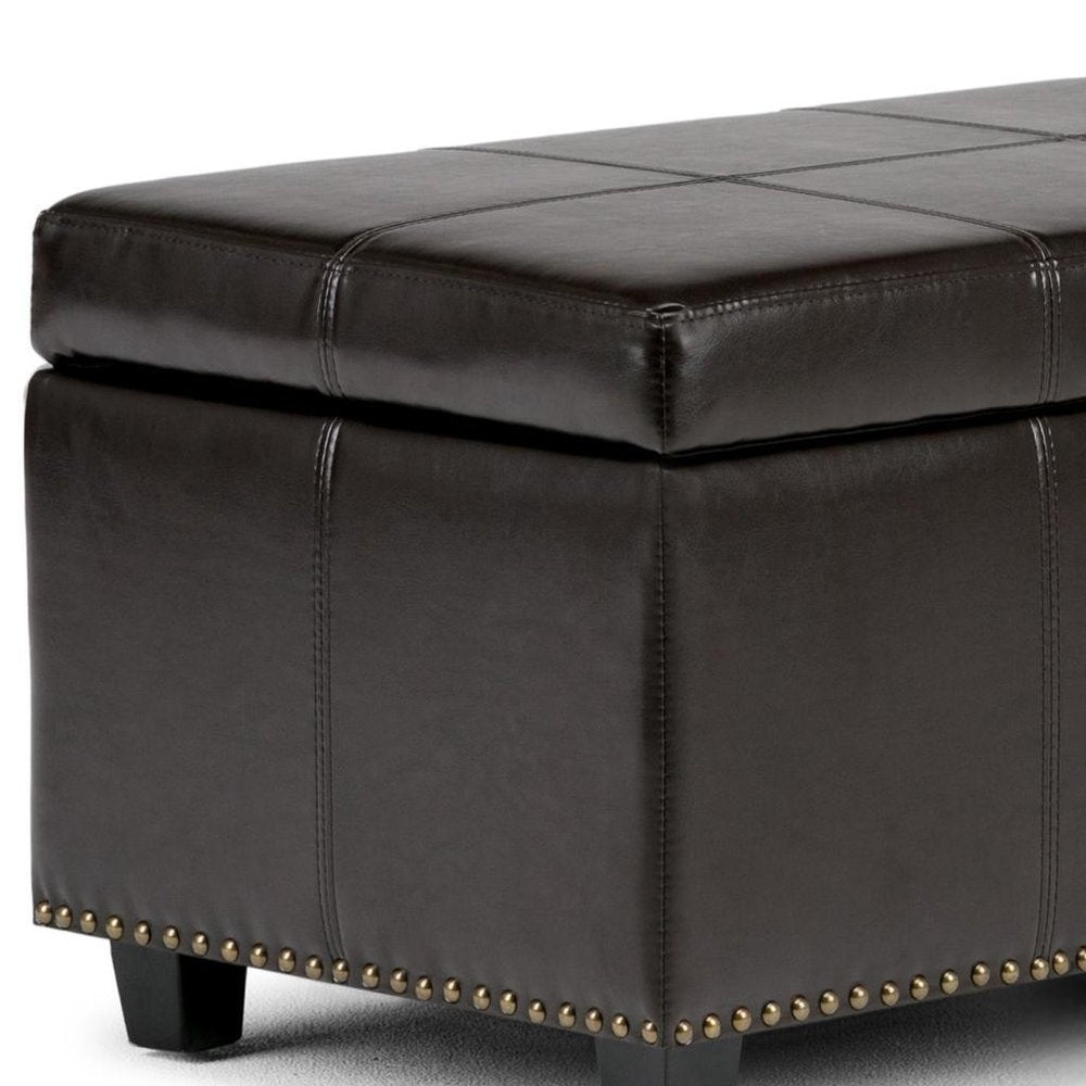48" Beige And Dark Brown Linen Ottoman With Storage