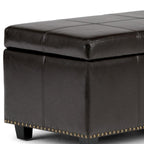 48" Beige And Dark Brown Linen Ottoman With Storage