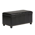 33" Brown and Espresso Faux Leather and Solid Wood Upholstered Storage Bench With Flip Top