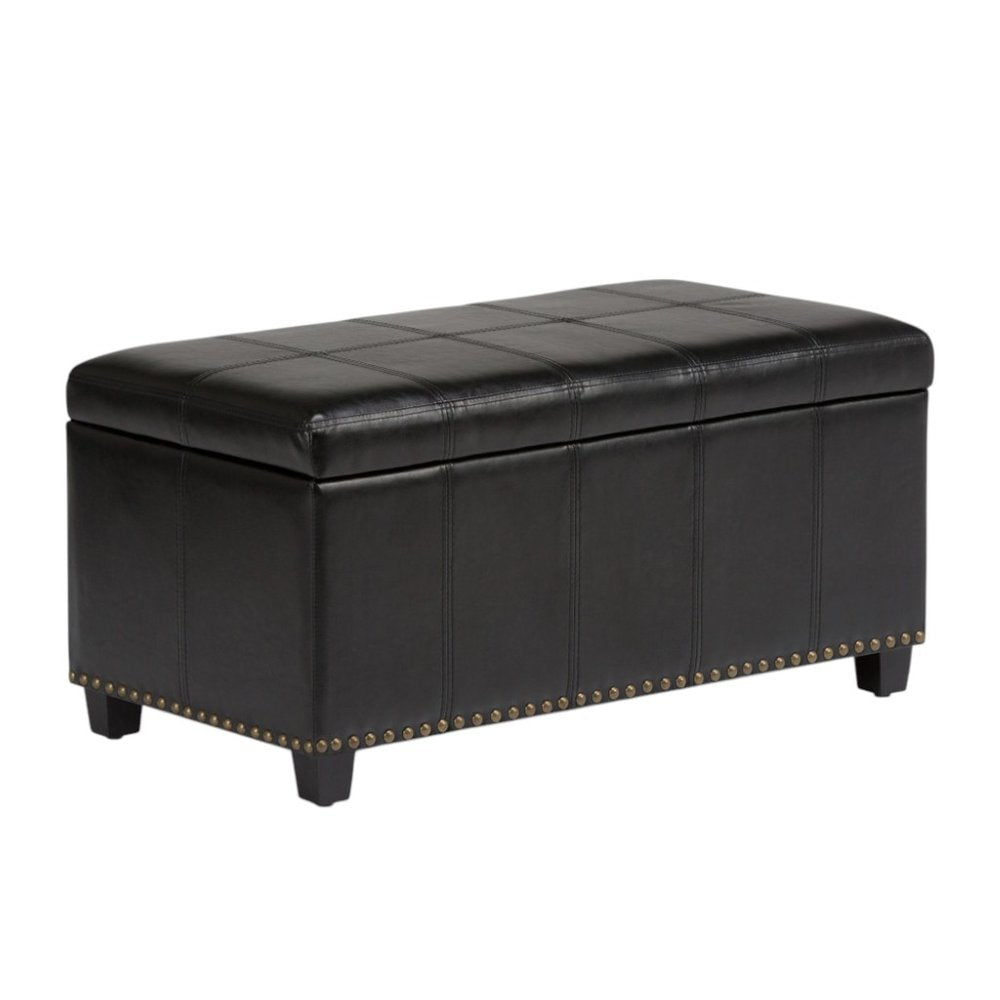 33" Brown and Espresso Faux Leather and Solid Wood Upholstered Storage Bench With Flip Top