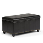 33" Brown and Espresso Faux Leather and Solid Wood Upholstered Storage Bench With Flip Top
