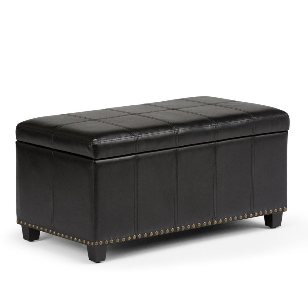 33" Brown and Espresso Faux Leather and Solid Wood Upholstered Storage Bench With Flip Top