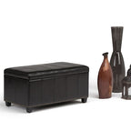 33" Brown and Espresso Faux Leather and Solid Wood Upholstered Storage Bench With Flip Top