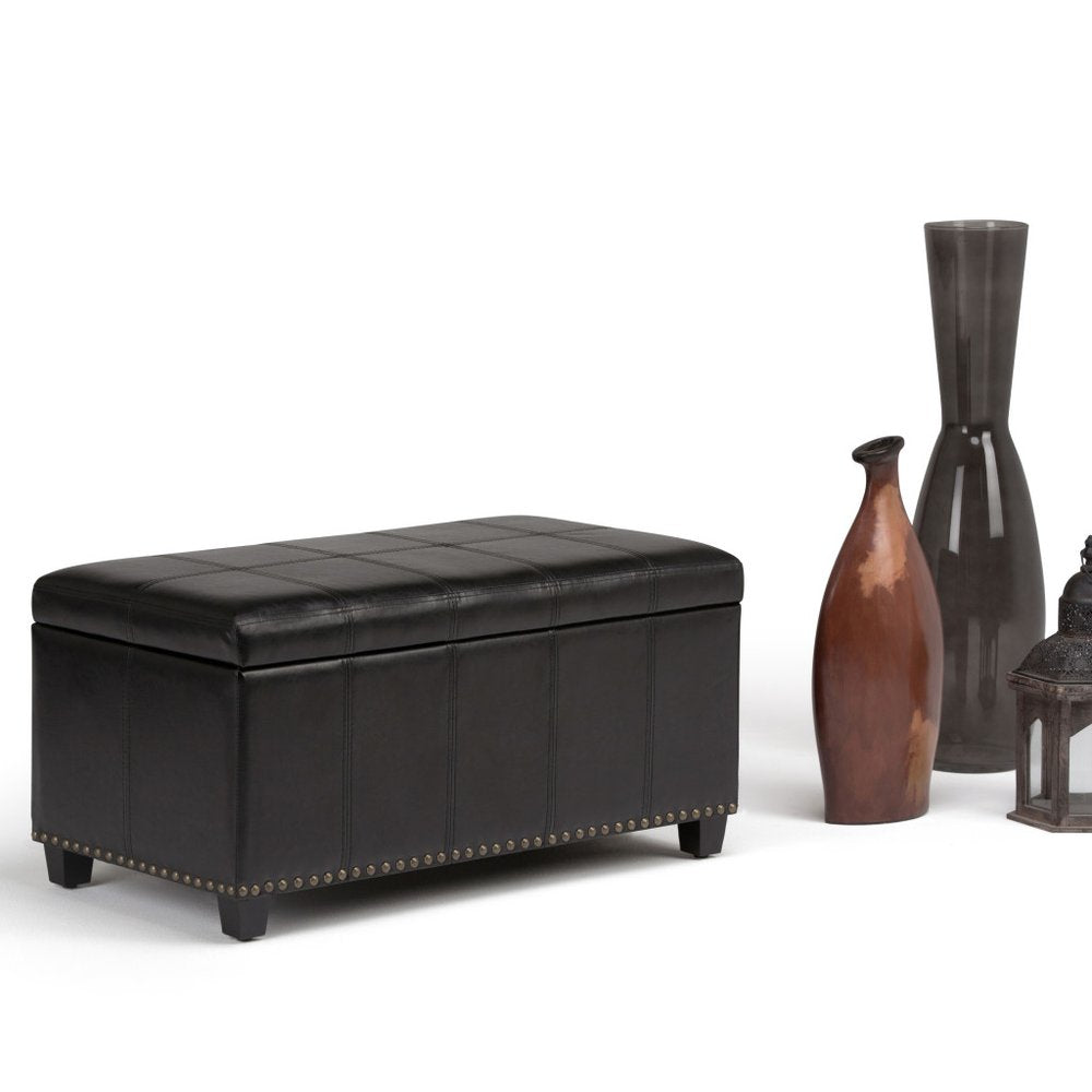 33" Brown and Espresso Faux Leather and Solid Wood Upholstered Storage Bench With Flip Top