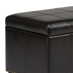 33" Brown and Espresso Faux Leather and Solid Wood Upholstered Storage Bench With Flip Top