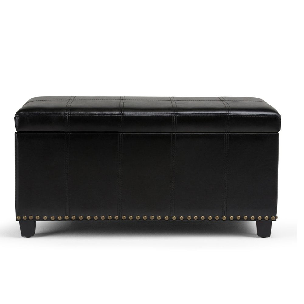 33" Brown and Espresso Faux Leather and Solid Wood Upholstered Storage Bench With Flip Top