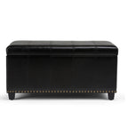 33" Brown and Espresso Faux Leather and Solid Wood Upholstered Storage Bench With Flip Top