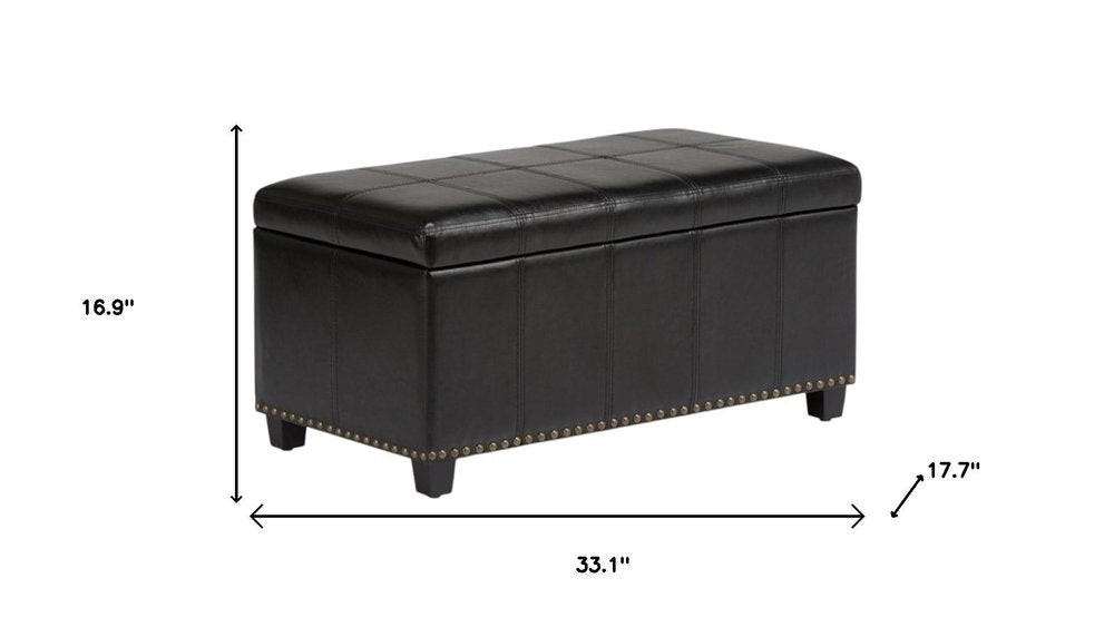33" Brown and Espresso Faux Leather and Solid Wood Upholstered Storage Bench With Flip Top